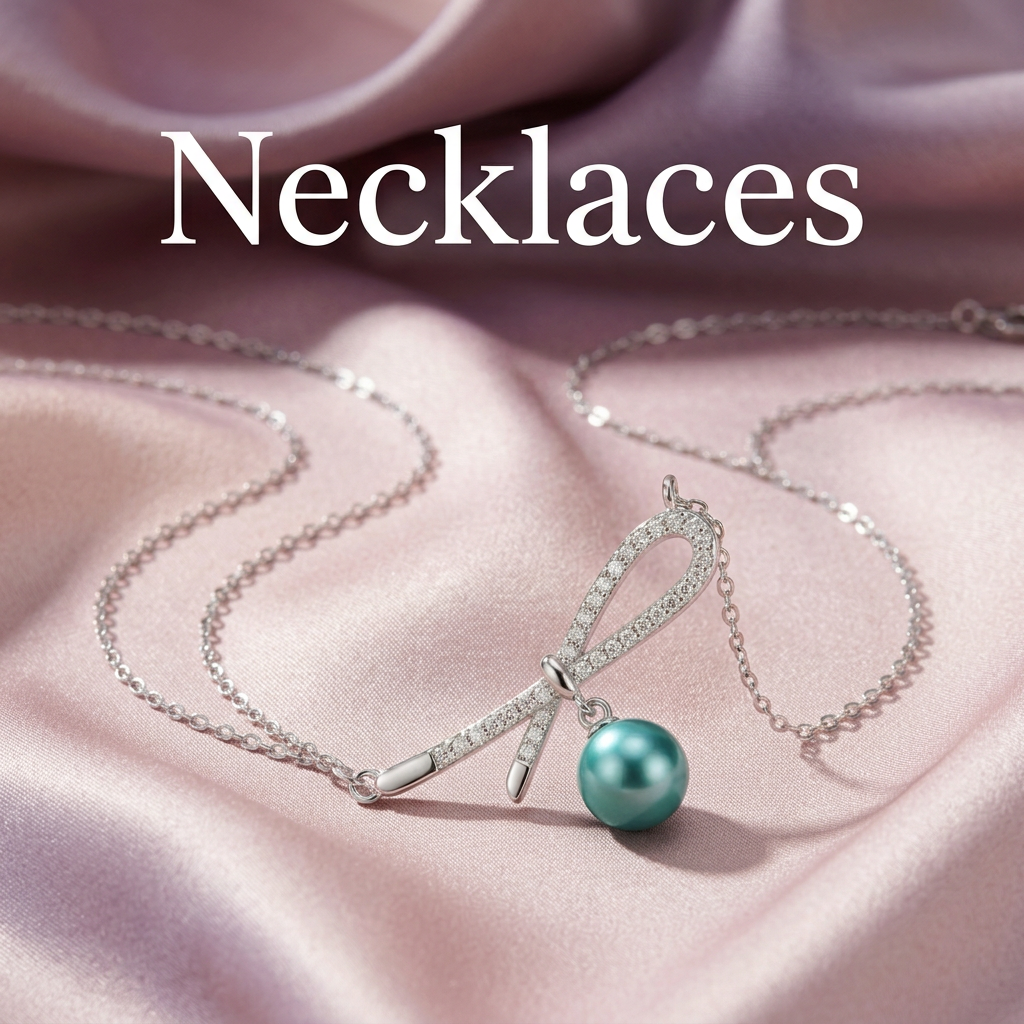 Ribbon necklace on satin with white Necklaces lettering