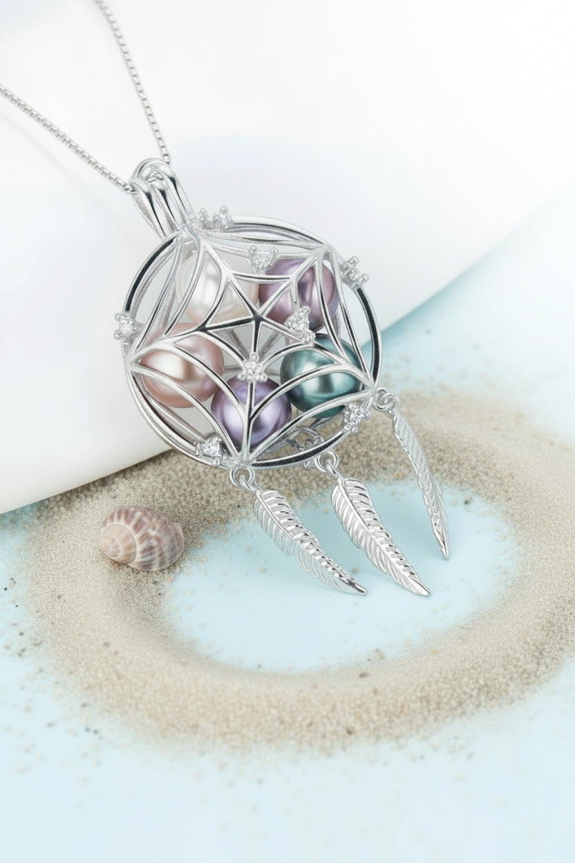 C-SS-4 Sterling Silver Dream Catcher Pearl Cage with Cubic Zirconia