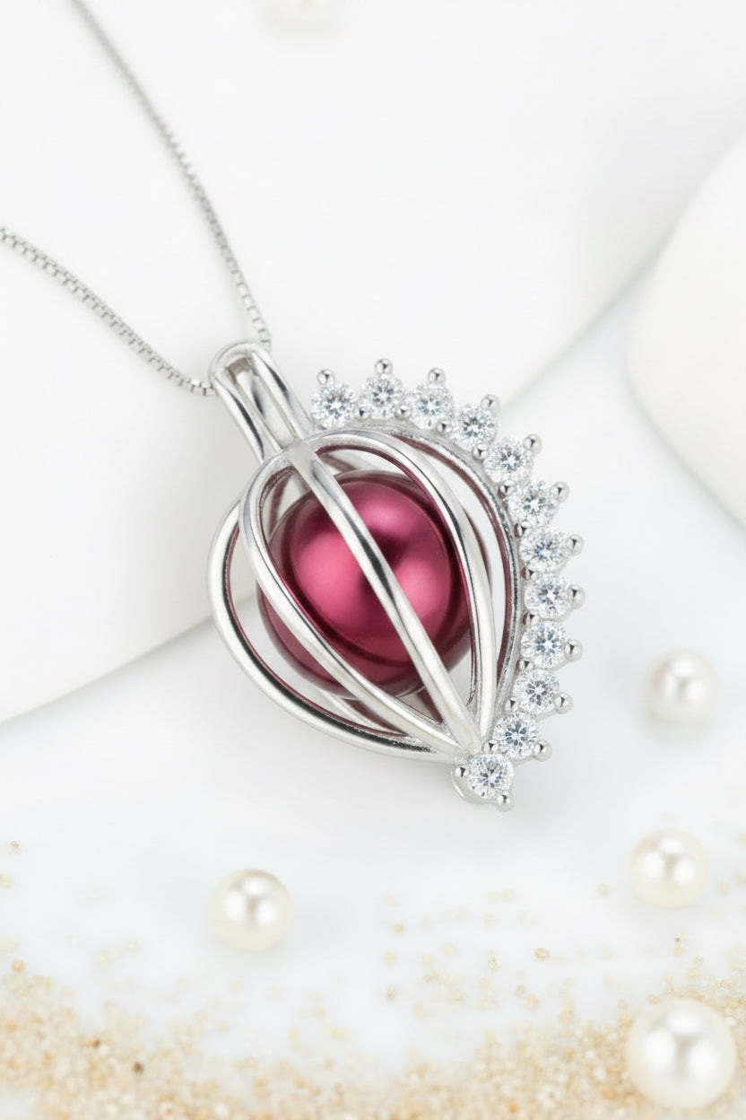 EC-SS-3 Sterling Silver Half Heart Drop Edison Cage with Cubic Zirconia