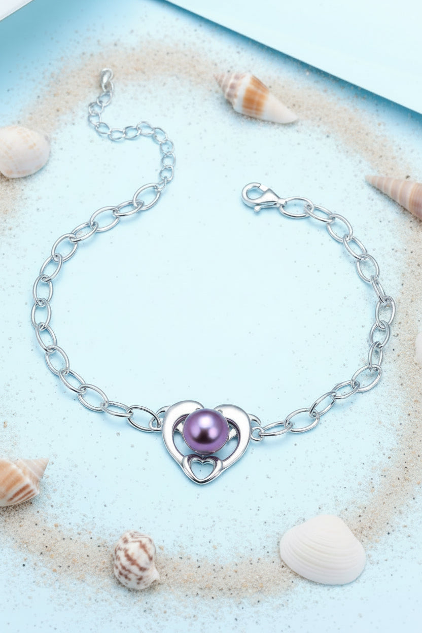 B-SS-3 Sterling Silver Dolphin Bracelet with Pearl Center