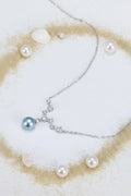 N-SS-3 Sterling Silver Star Cubic Zirconia V-Necklace with Dangling Pearl