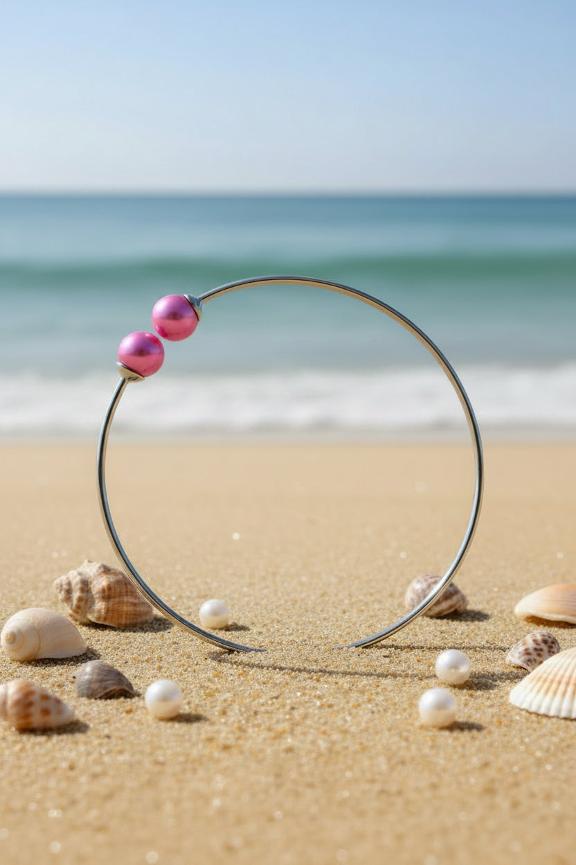B-SS-4 Bangle Bracelet with 2 Pearls