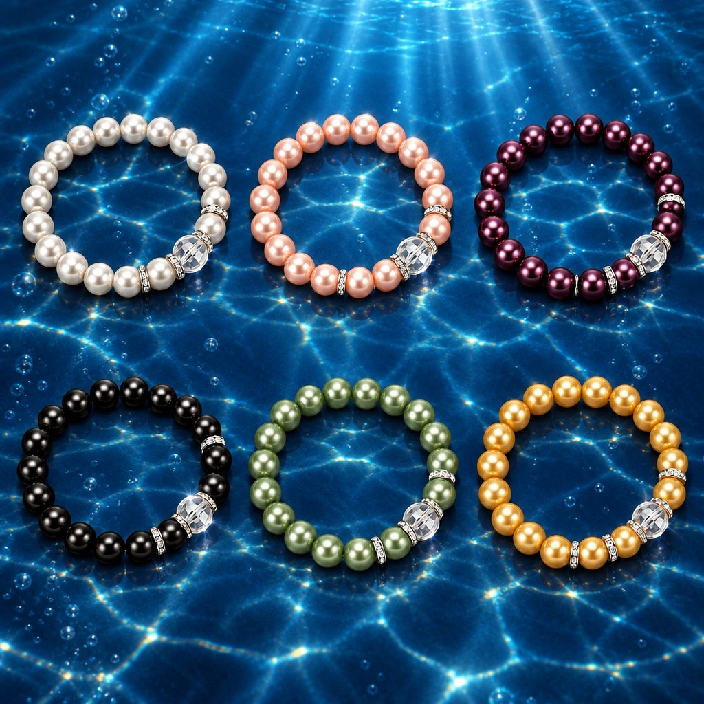SB-1 Adjustable 8mm Shell Pearl & Crystal Bracelet