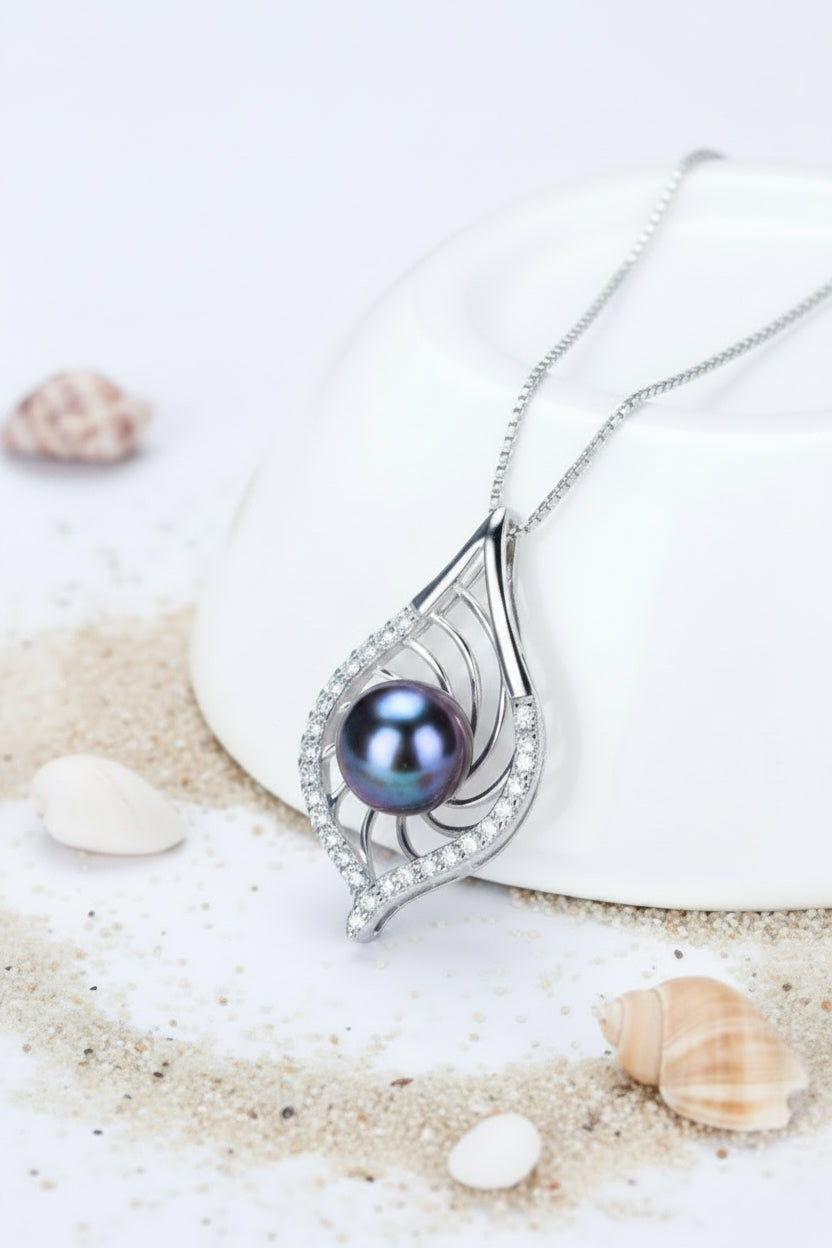 P-SS-4 Leaf Pearl & Cubic Zirconia Pendant