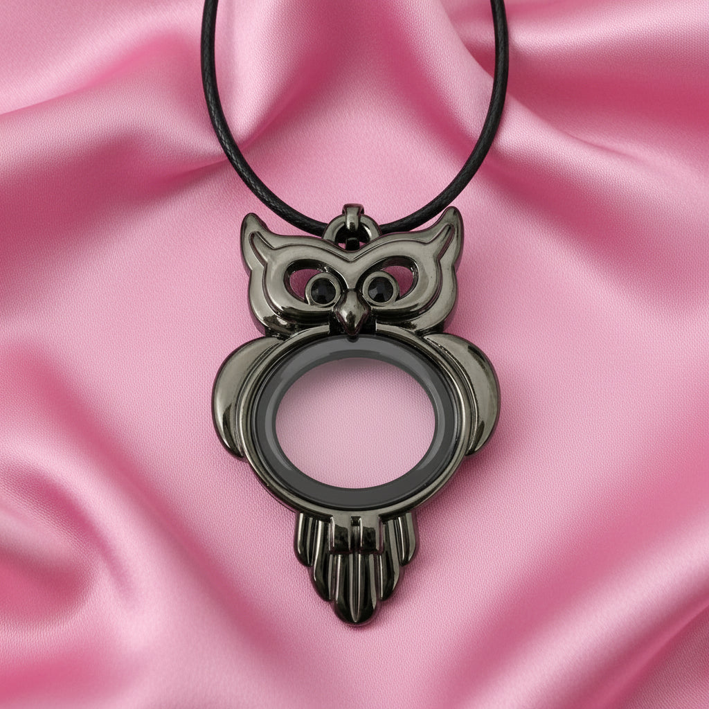 L-2 Black Owl Locket Necklace