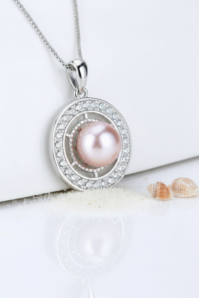 P-SS-5 Circular Pearl & Cubic Zirconia Pendant