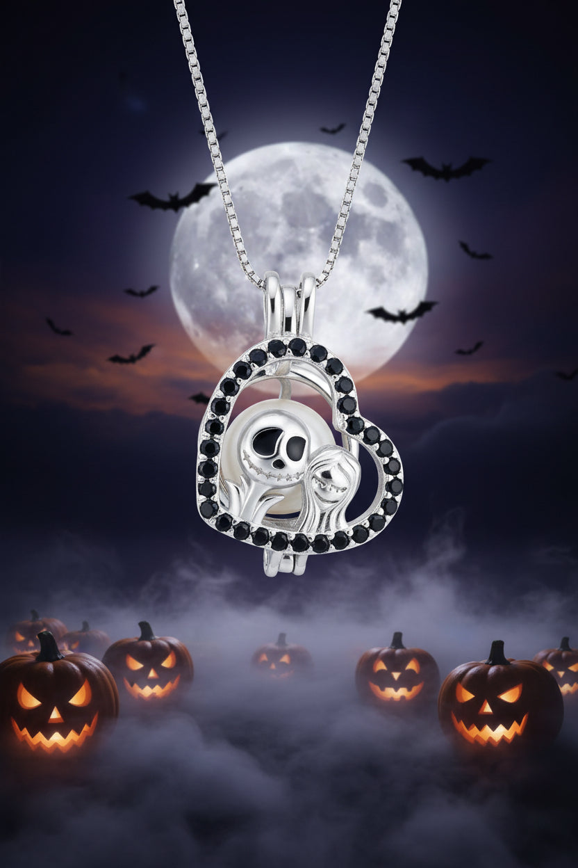 LTO-SS-7 Sterling Silver Black CZ Skull Heart Cage Pendant