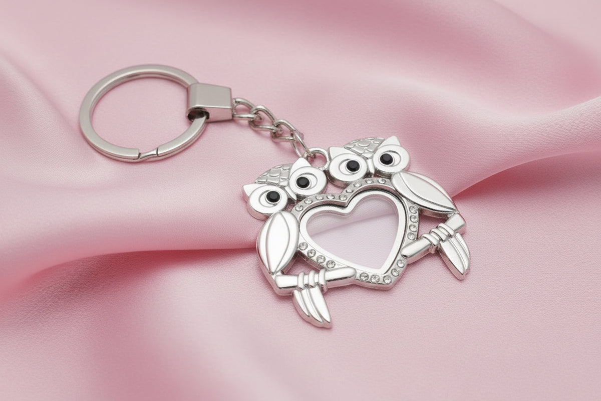 L-5 Double Owl Heart Locket Keychain
