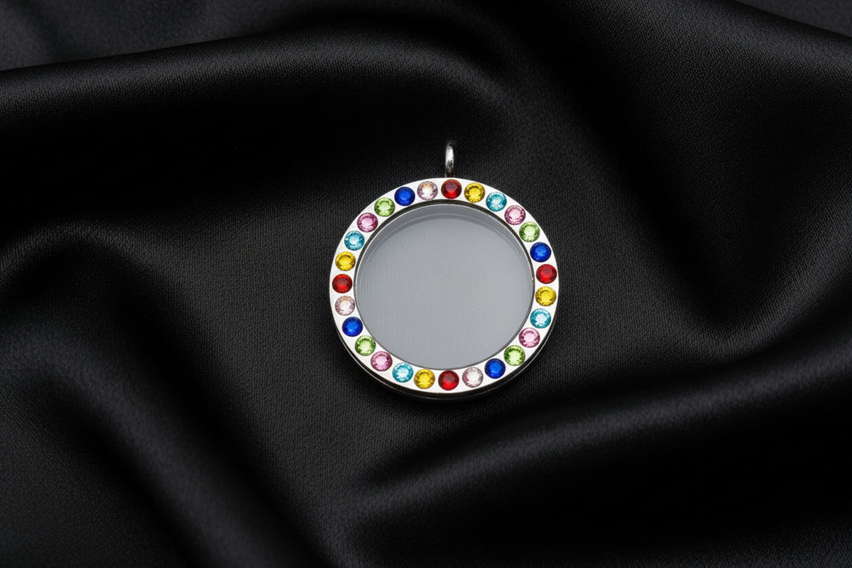 L-3 Rainbow Rhinestone Circle Locket