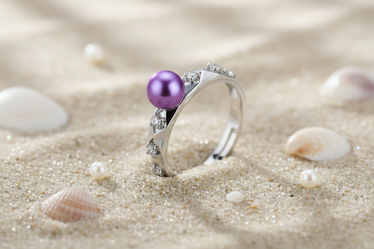 R-SS-3 | Adjustable Sterling Silver Pearl & CZ Solitaire Band