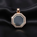 L-12 Rose Gold Octagon Rhinestone Locket Necklace
