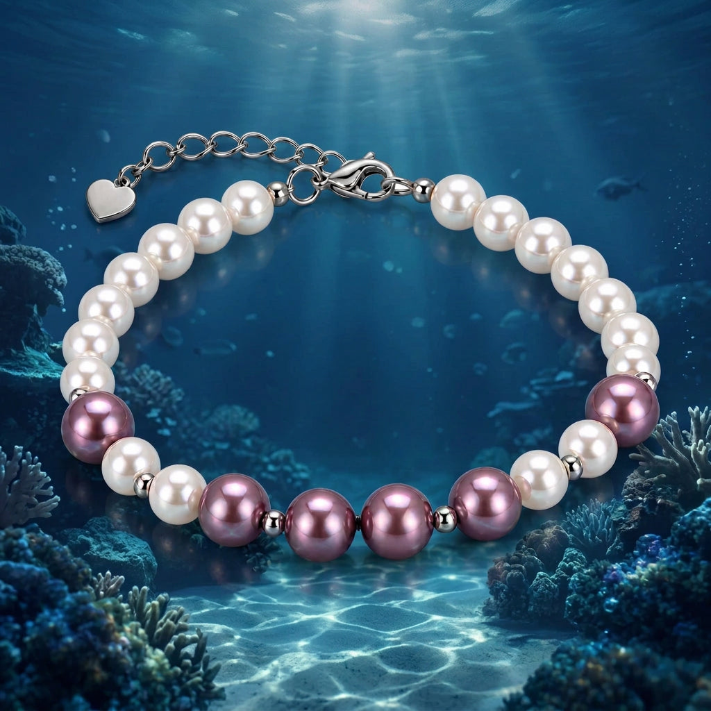 SB-1 Adjustable 8mm Shell Pearl & Crystal Bracelet