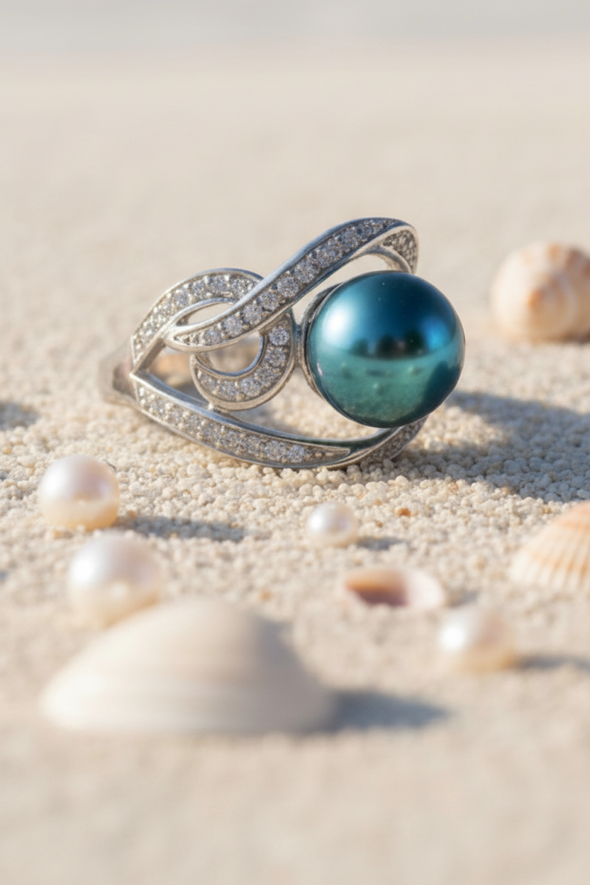R-SS-4 | Adjustable Sterling Silver Filigree Pearl & CZ Ring