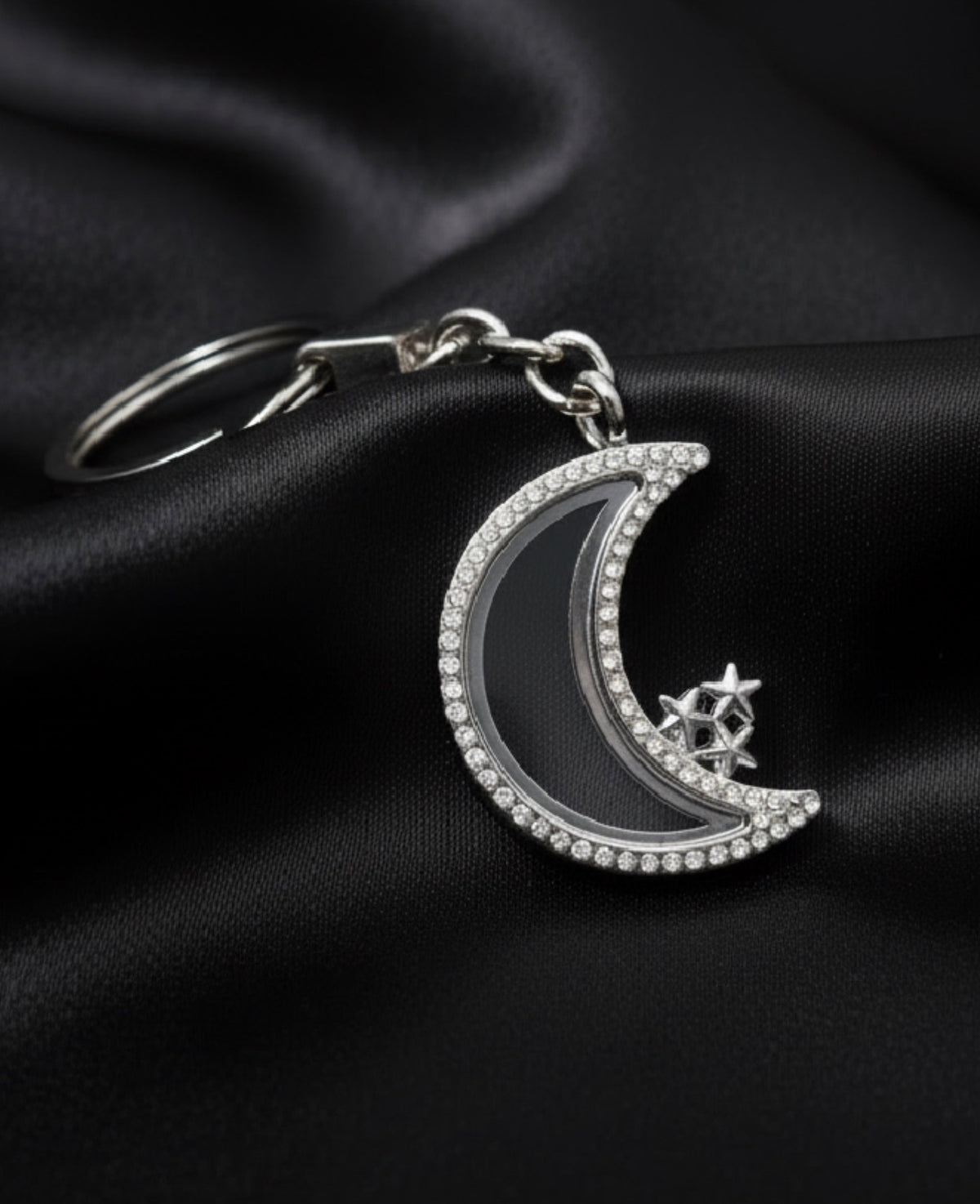 L-4 Crescent Moon Rhinestone Locket Keychain