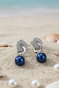 E-SS-4 | Sterling Silver Intertwined Triangle Earrings with CZ & Pearl Dangle