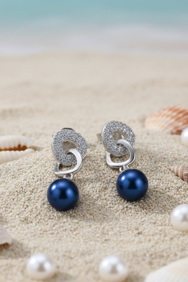 E-SS-4 | Sterling Silver Intertwined Triangle Earrings with CZ & Pearl Dangle