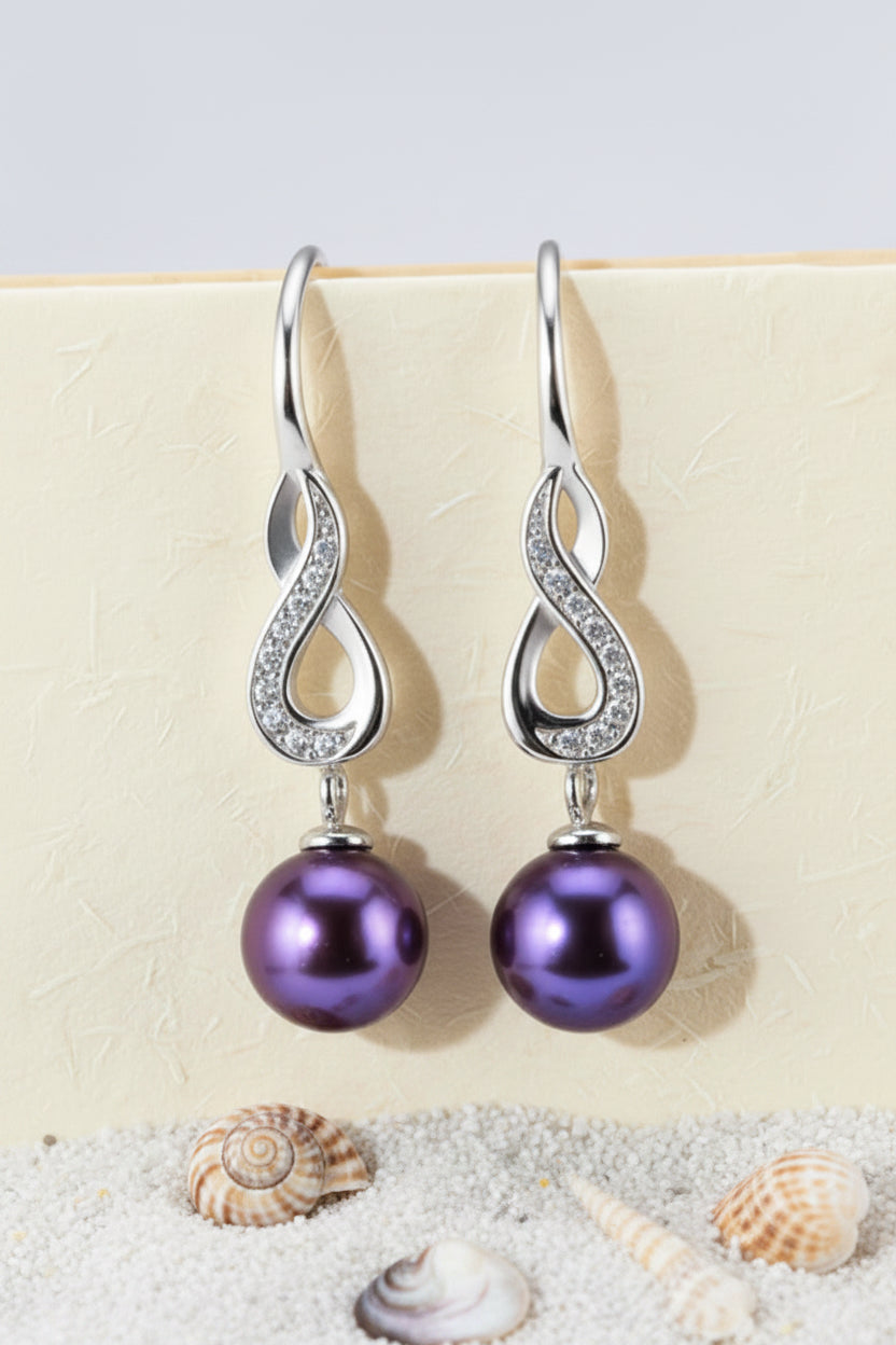 E-SS-3 | Sterling Silver Infinity Dangle Earrings with CZ & Pearl Drop