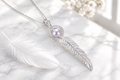 Silver Feather Cage Pendant with Lavender Pearl